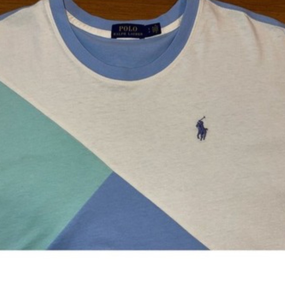 Polo by Ralph Lauren Mint Green Blue and White Geometric Logo Tee NWT